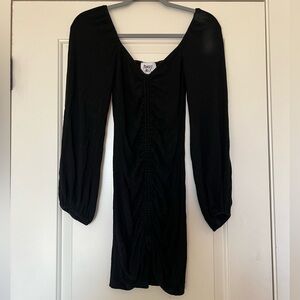 Princess Polly Black Long-Sleeve Ruched Front Mini Dress